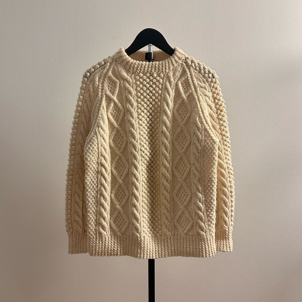 Vintage John Molloy Cream Wool Chunky Crew Neck Aran Fisherman Sweater Size S(?)